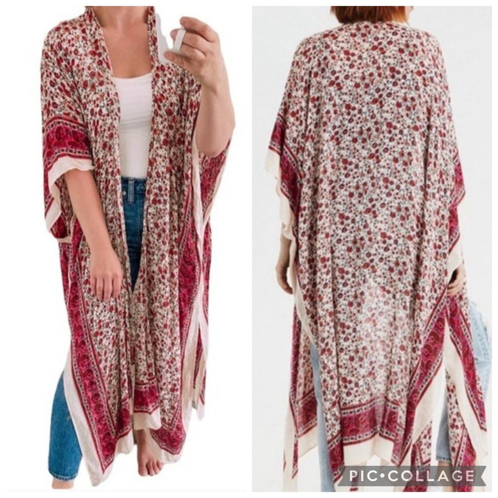 American Eagle "All the Blooms" Floral and Paisley Boho 100% Viscose Kimono OS